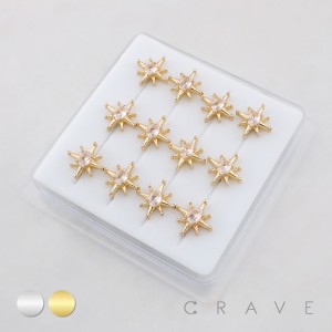 DIMENSIONAL MULTI CZ STARBURST CZ POLISH 316L SURGICAL STEEL L-SHAPE NOSE RING BOX
